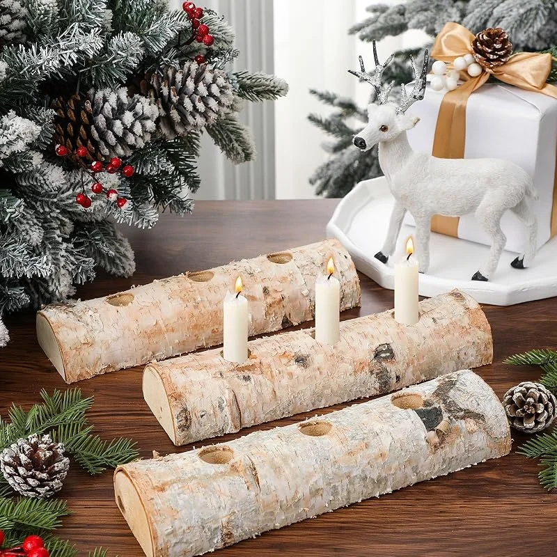 Marke: Roowest Roowest Kerzenhalter für Weihnachten, weißes Birkenholz, Kerzenhalter oder Tischdekoration, modernes Bauernhaus, Weihnachten, Hochzeit, Heimdekoration, Veranstaltung, 3 Stück — Kerzenlicht Abendessen