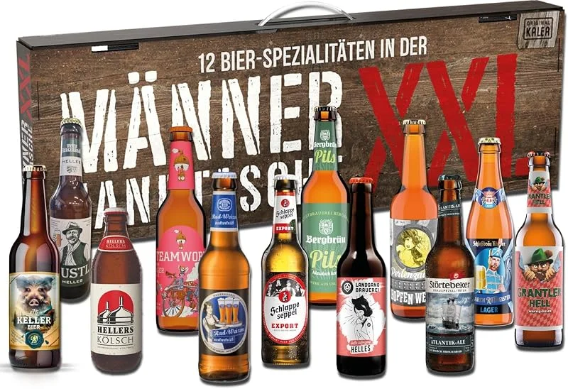 Besuche den Kalea-Store Kalea, XXL Männerhandtasche, 12 x 0, 33l Bierspezialitäten aus Privatbrauereien, Biergeschenke für Männer und Frauen, Weihnachten, Geschenksidee — Geschenkverpackung