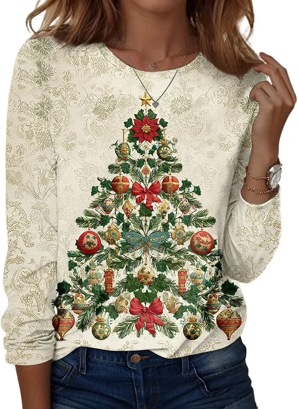 Marke: generic Weihnachtspullover, Weinachtspulli Festlich Lustig Damen Schneemänner Druck — Weihnachtsmode
