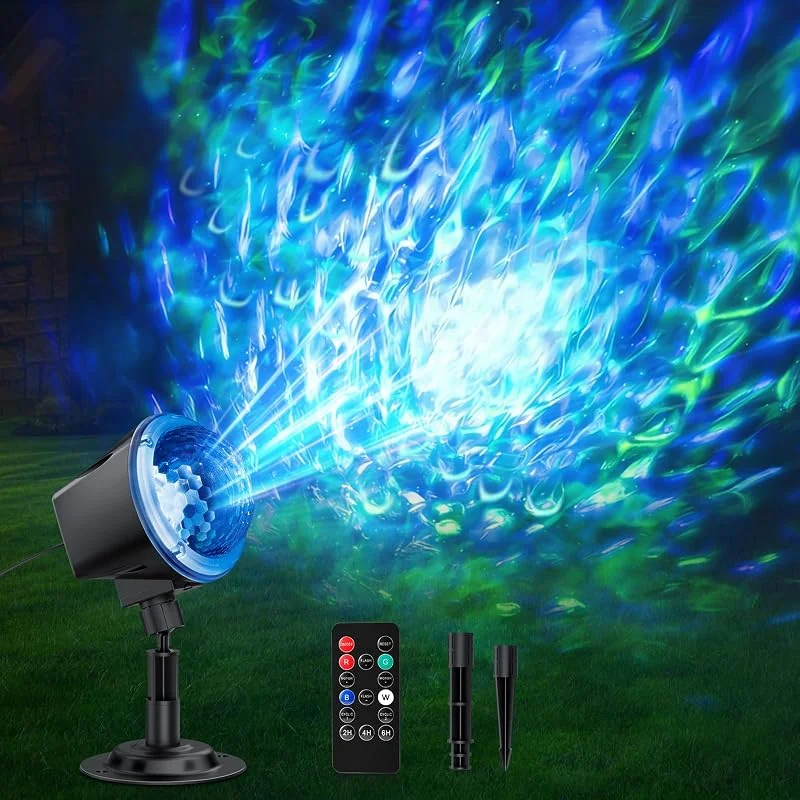 Marke: Alinkey Halloween-Projektorlicht, 15 Farben, Wasserwellenlicht mit Fernbedienung, wasserdicht IP65, für Halloween, Boden, Hof, Wand, Party — Weihnachtsbeleuchtung