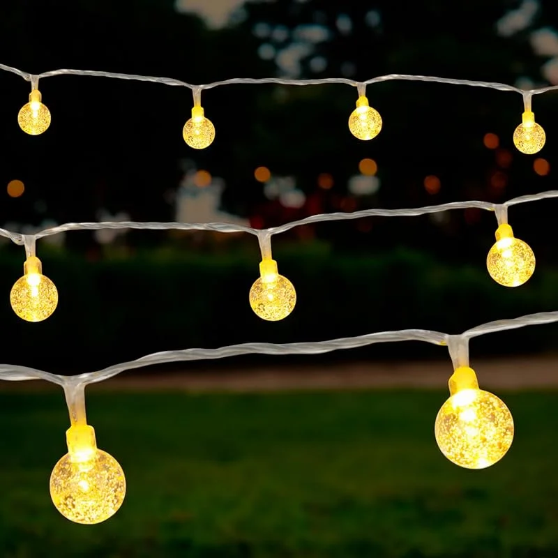 Besuche den Spetebo-Store LED Lichterkette mit 50 mini Kristall Kugeln für Außen - 490 cm - Garten Deko Beleuchtung warm weiß mit Stecker - Party Pavillon Terrasse Balkon Zimmer Dekoration Stimmungslicht wasserfest — Weihnachtsbeleuchtung