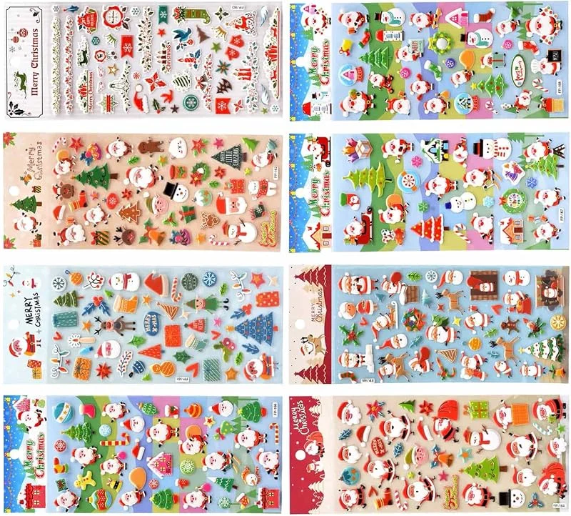 Marke: Generisch Weihnachtsaufkleber für Kinder, Weihnachtsdekoration, saisonale Aufkleber für Tagebuch, erhöhte, dekorative Kunstfunktion, Urlaubsaufkleber, Handyhüllen, Tagebücher, handgefertigtes Geschenk — Geschenkverpackung