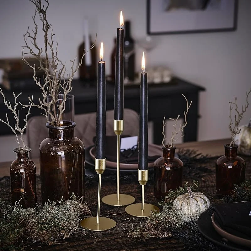 Marke: Ginger Ray Ginger Ray Halloween Kerzenhalter aus Metall, goldfarben, Tischdekoration, 3 Stück — Kerzenlicht Abendessen