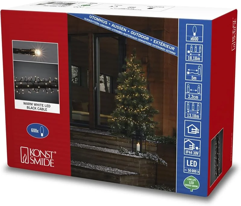 Besuche den Konstsmide-Store Konstsmide Micro LED Compactlights, 600 warm weiße Dioden, 30V Außentrafo (IP44), 6W, schwarzes Kabel - 3868-100 — Weihnachtsbeleuchtung