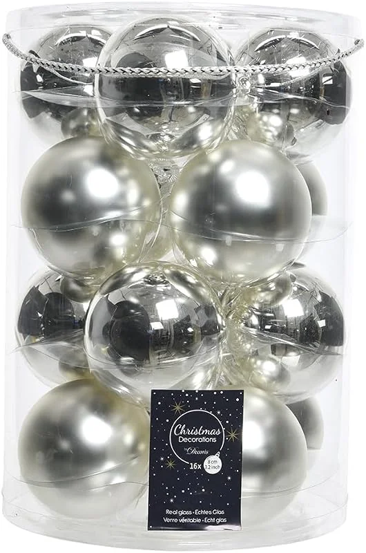 Marke: Christmas Decorations 16 Christbaumkugeln Glas 8cm Silber — Weihnachtsdeko