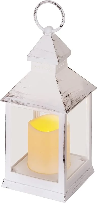 Besuche den EMOS-Store EMOS Antike Laterne mit LED Kerze, Vintage Design und Flammeneffekt, IP20 für Innen, Batteriebetrieben (3x AAA), 10000 Stunden, Warmweisse Lichtfarbe, 6 Stunden Timer Funktion, 10, 5 x 24 cm, weiß — Kerzenlicht Abendessen