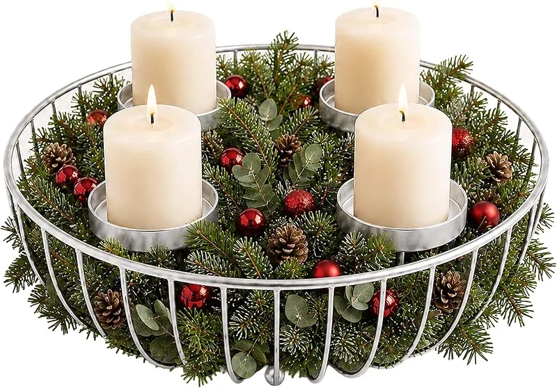 Besuche den Relaxdays-Store Relaxdays Adventskranz, 4 Stumpenkerzen, silber — Kerzenlicht Abendessen