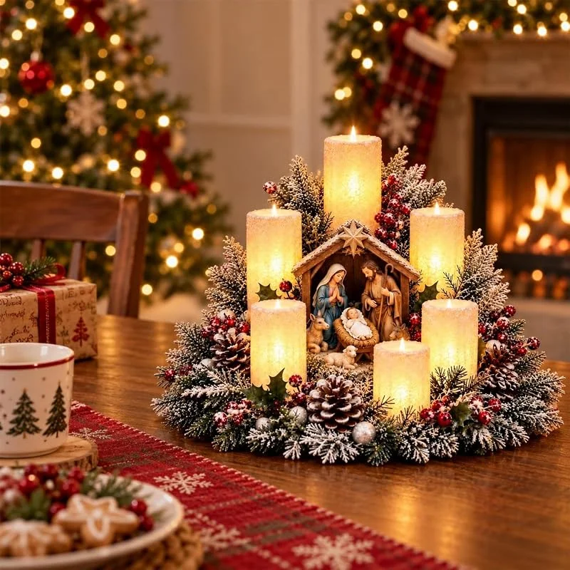 Besuche den maykawe-Store Adventskranz LED Kerzen: Beleuchtetes Weihnachtsgesteck Tischdeko — Advent und Tisch