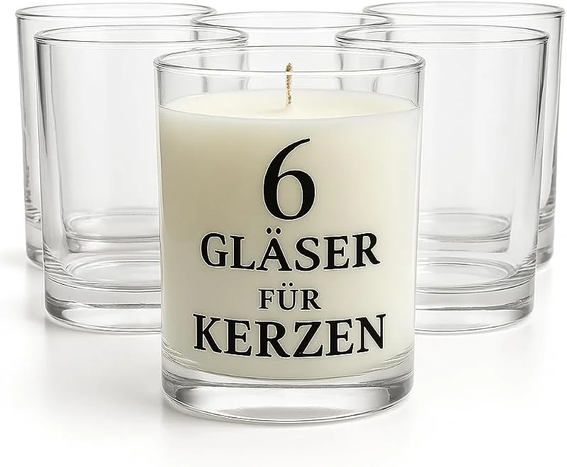 Besuche den Glasmark KROSNO 1992-Store Glasmark KROSNO 1992 Kerzengläser Set 6 Stück Kerzen Gläser zum Kerzenmachen Transparent Leer DIY 275 ml, Klar — Kerzenlicht Abendessen