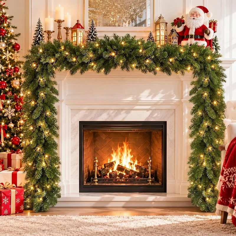 Marke: MOUNSKER 10 m Weihnachtsgirlande, 200 warmweiße LED-Lichter, künstliche Kiefer — Weihnachtsdeko