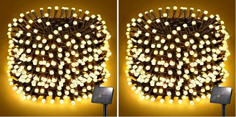 Marke: FFZZKJ Solar Lichterkette Aussen 12M 120LED Solar Lichterkette Outdoor Wetterfest 8 Modi IP65 Wasserdicht für Garten Terrasse Baum Hof Party, Warmweiß (Packung mit 2) — Weihnachtsbeleuchtung
