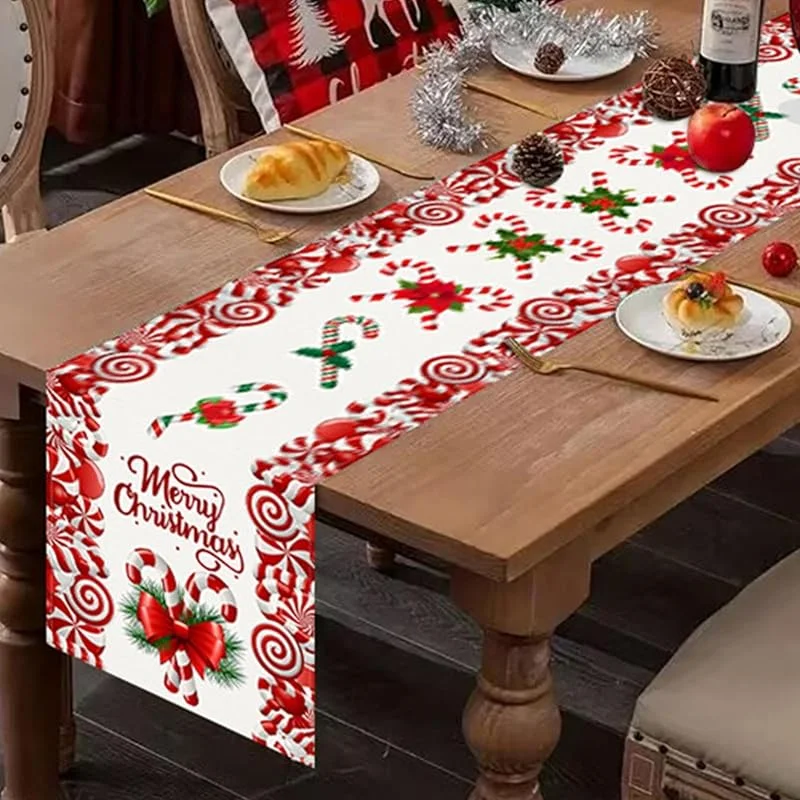 Marke: Generisch Weihnachts-Tischläufer Mit Zuckerstangen 33 x 183 cm Waschbar Frohe — Küche & Haushalt