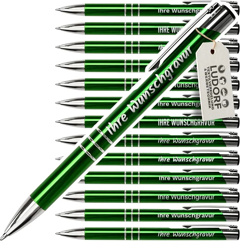 Besuche den #teamludorf-Store GAMMA Metall-Kugelschreiber mit Wunsch-Gravur - Personalisierte Kulis - Stift mit Name - 14 Farben & 20 Schriftarten - 100 Stück - Grün — Wein und Festtafel