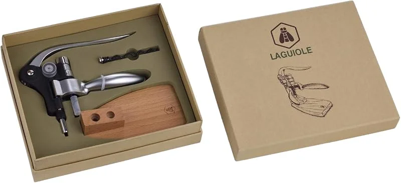 Besuche den LAGUIOLE-Store LAGUIOLE - Hebelkorkenzieher auf Sockel - Metallkörper - Holzsockel, Silber — Wein und Festtafel