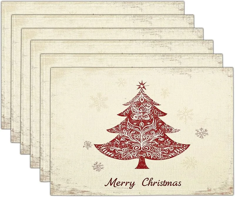 Marke: GDJSMIN Mode Creme Weihnachtsbaum-Illustrationen Weihnachten Platzsets 2er Set, 30x45cm Winter Tischset Waschbar Platzdeckchen Küche Party Deko — Küche & Haushalt