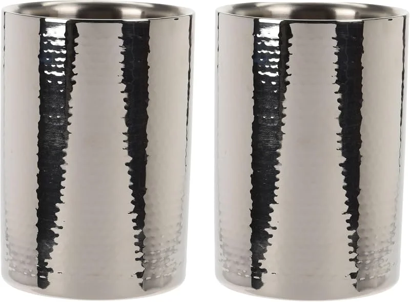 Besuche den Bambelaa!-Store Bambelaa! 2er Set Weinkühler Sektkühler Flaschenkühler doppelwandig aus Edelstahl gehämmert ca. 17x12cm — Wein und Festtafel