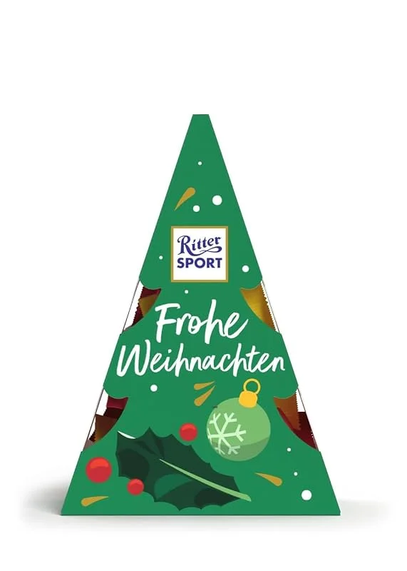 Besuche den Ritter Sport-Store Ritter Sport Weihnachtstanne, 7 Schokowürfel in festlicher Tannenbaum-Verpackung, süße Tischdeko zum Verschenken, ideal als Geschenk & süße Tischdeko zu Weihnachten und Nikolaus, 1 x 53g — Advent und Tisch