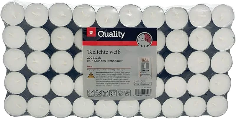 Marke: HLKauf Teelichter weiß ohne Duft Großpackung, 4 Std., 6 Std., 8 Std. auch Maxi (4 Std. Teelichter + 1HL Kauf Notizblock, 1000 Stück) — Kerzenlicht Abendessen