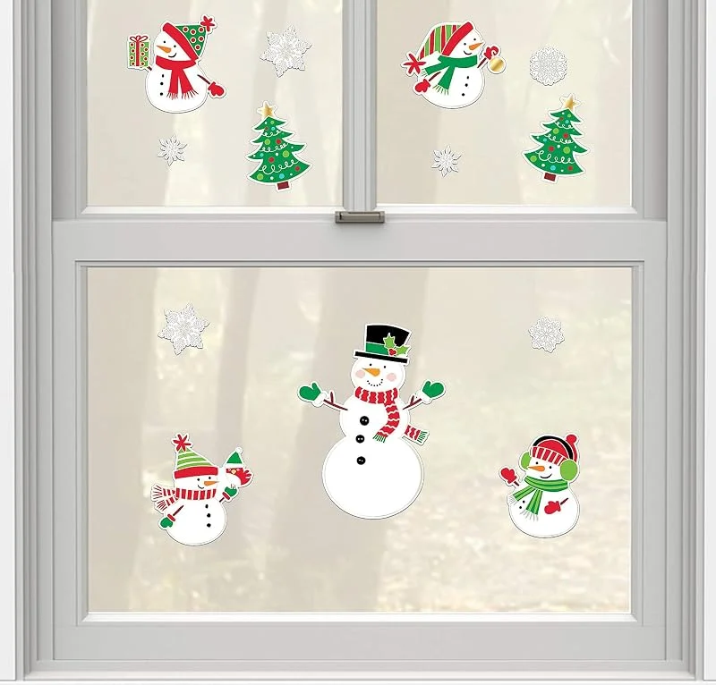 Besuche den amscan-Store Amscan 241916 - Fensterbilder Schneemann, 1 Bogen mit 14 Sticker, Größe 43, 1 x 30, 5 cm, Sticker, Snowman, Tannenbaum, Schneeflocken, für Weihnachten — Geschenkverpackung