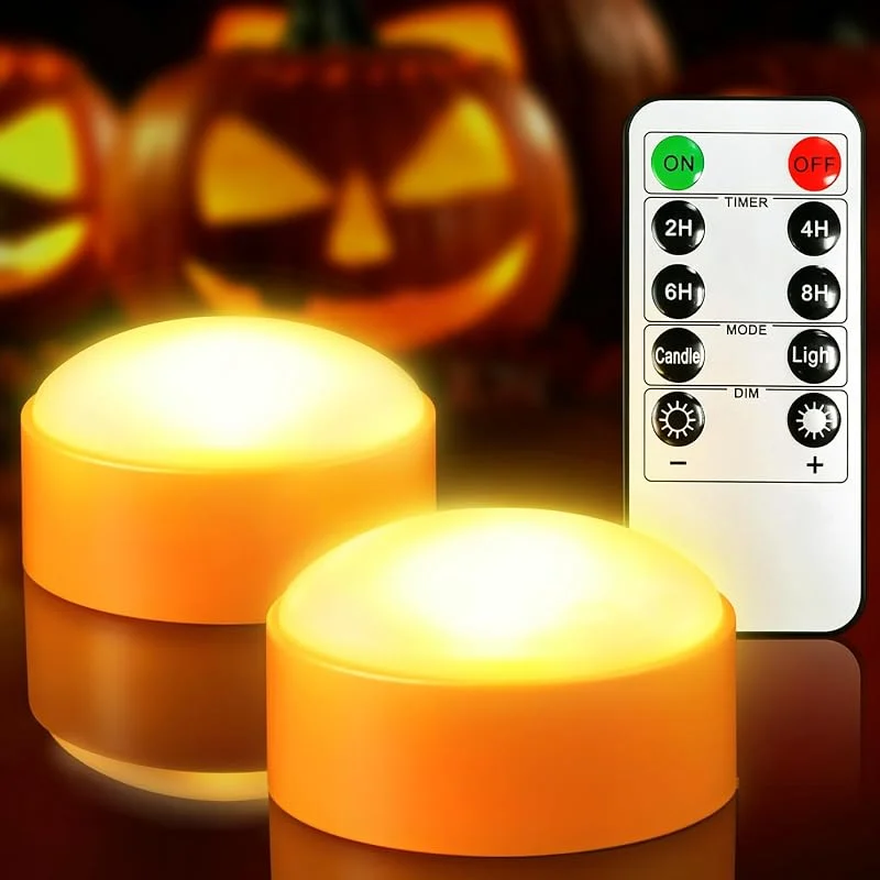 Besuche den Yakpo-Store 2 Stück orange Halloween LED Kürbis Lichter mit Fernbedienung, Timer — Kerzenlicht Abendessen