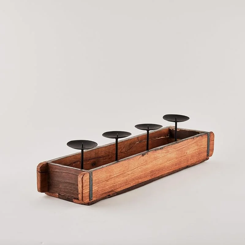 Marke: TOPCENT Kerzenhalter aus Altholz mit 4 Haltern – 15 x 60 cm (ohne Kerzen) — Advent und Tisch