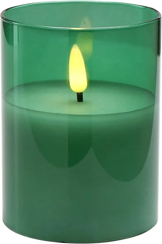 Marke: Klocke Dekorationsbedarf Klocke Dekorationsbedarf Edle LED Kerze im Glas - Timer - Realistisch Flackernd (Grün, Höhe: 10cm - Ø 7, 5cm) — Kerzenlicht Abendessen
