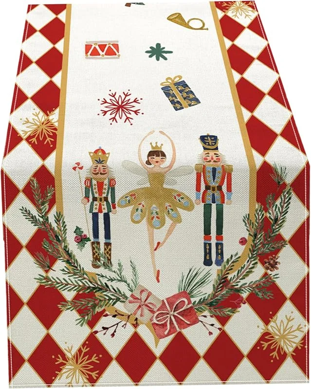 Marke: Gcroet Gcroet Weihnachts-Tischläufer, 33 x 180 cm, Nussknacker-Flachs, Weihnachts-Tischdekoration, schützender dekorativer Tischläufer für Urlaub, Esszimmer, Zuhause. — Küche & Haushalt