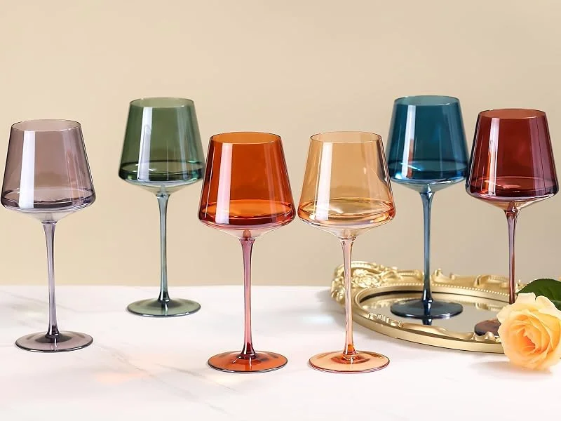 Marke: comfit comfit Farbige Kristall-Weingläser, Set mit 170 - 473 ml, lichtechte Farbe, mundgeblasene bunte Weingläser – nicht spülmaschinenfest, Geschenke für Weinliebhaber — Wein und Festtafel