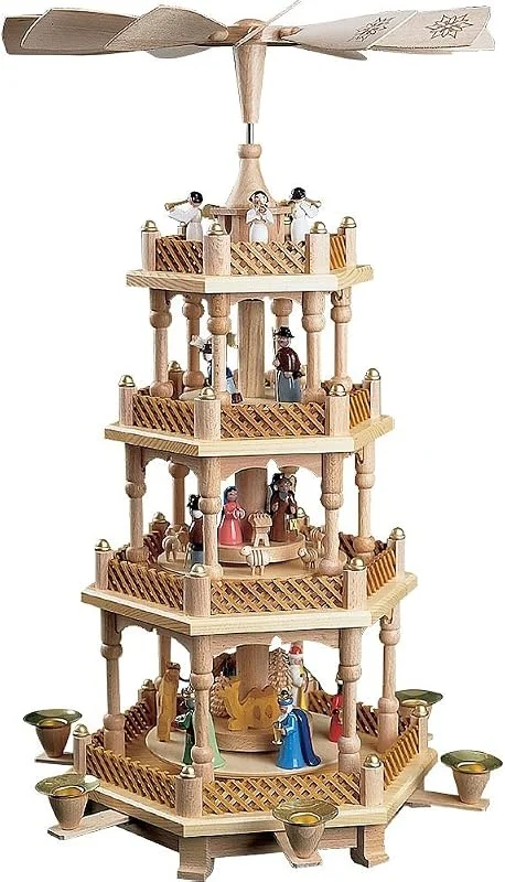 Marke: Richard Glässer Seiffen Richard Glässer Pyramide #16723 Christi Geburt Natur, 3-stöckige Weihnachtskrippe in Handarbeit gefertigt, Höhe: 54 cm — Weihnachtsdeko