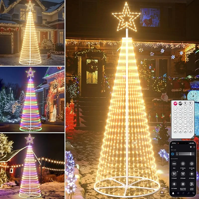 Marke: Kaitenv 3, 6M LED Weihnachtsbaum Metall Außen, Weihnachtsdeko Lichterbaum Outdoor - 660 LEDs mit Stern, App & Fernbedienung, Dimmbar, Timer, IP44 Wasserdicht - für Garten, Rasen (Warmweiß) — Weihnachtsbeleuchtung