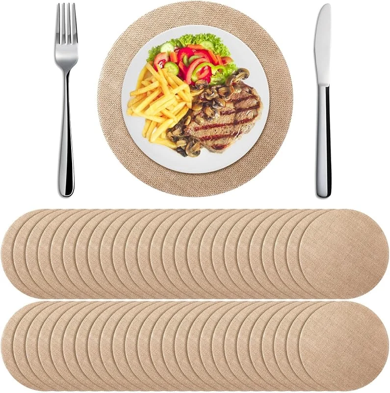 Marke: Mifoci Mifoci 100 Stück runde Wiederverwendbare Tischsets aus Sackleinen, rund, rustikale Tischdekorationen für Hochzeit, Weihnachten, Abendessen, Urlaub, Bauernhausbedarf (30 cm) — Küche & Haushalt