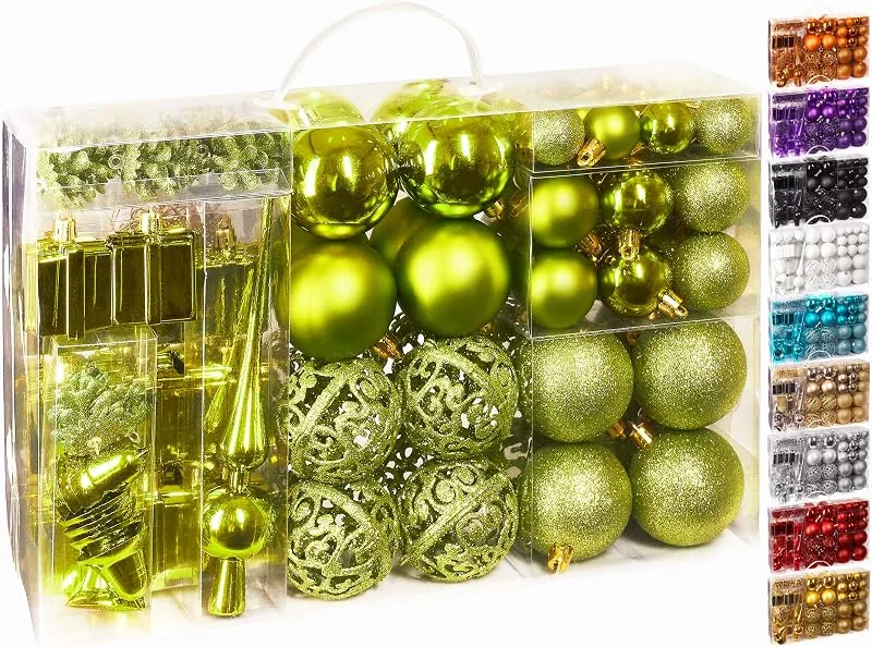 Besuche den BRUBAKER-Store BRUBAKER 101-teiliges Set Weihnachtskugeln mit Baumspitze Hellgrün — Weihnachtsdeko