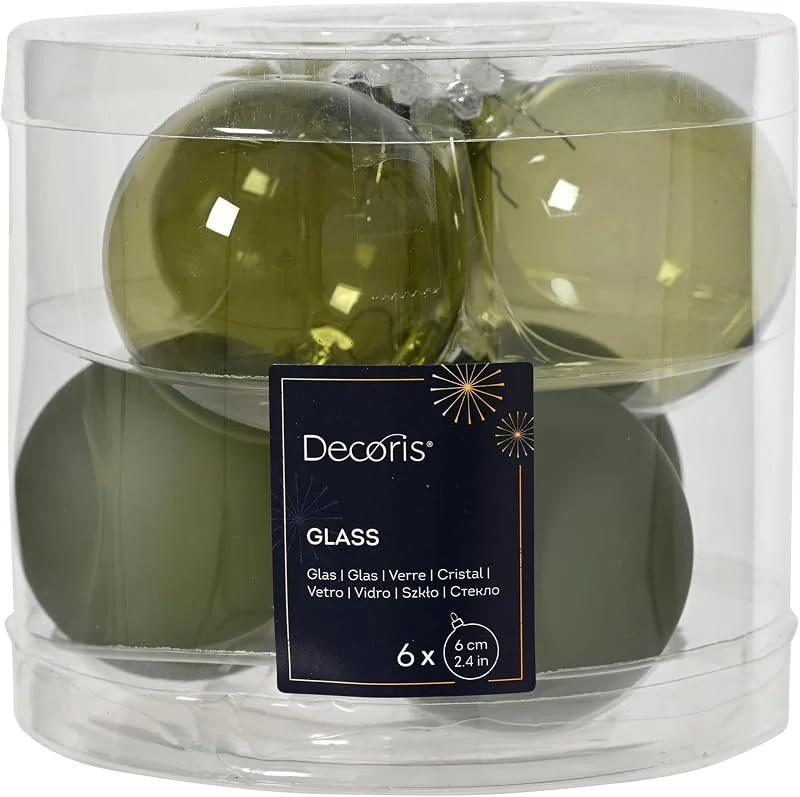 Marke: Kaemingk Weihnachtskugel Glas 6cm x 6 Stück - matt & glänzend transparent - Christbaumkugeln Weihnachtsbaumkugeln für Weihnachtsbaum zu Weihnachten - Christbaumschmuck & Weihnachtsbaumschmuck - Rosmarin — Weihnachtsdeko