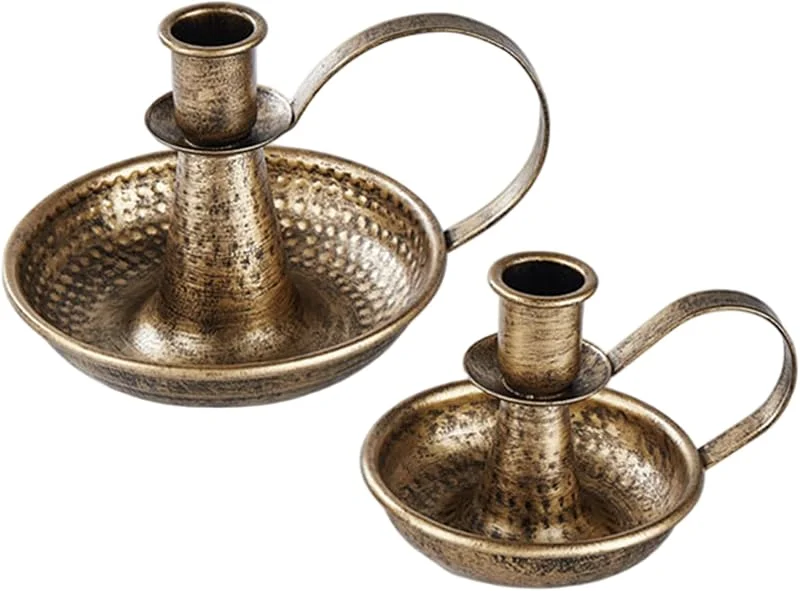 Marke: Joygoodta Kerzenständer, Kerzenhalter, 2 Stück, Kegelhalter aus Bronze, Eisen, mit Griff und Sockel, rostfrei, Vintage, für Tisch, Zuhause, Café, Bar — Kerzenlicht Abendessen