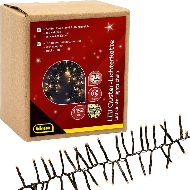 Besuche den Idena-Store Idena Cluster Lichterkette Außen & Innen 1152 LEDs in Warmweiß, 28 m — Weihnachtsbeleuchtung