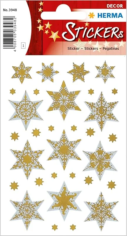 Besuche den HERMA-Store HERMA 3948 Sticker Sterne 6-zackig, silber, reliefgeprägt aus Holographiefolie, Reliefprägung, permanent, 1 Blatt, 13 Sticker — Geschenkverpackung