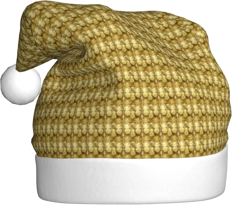 Marke: Tamiger Goldener Ananas-Hintergrund, Weihnachtsmütze, saisonal, festlich — Weihnachtsmode
