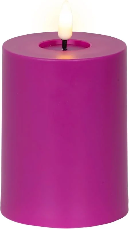 Marke: Lumineo Lumineo LED Kerze mit Timerfunktion 7, 5x12cm - Indoor & Outdoor - flackernde Flamme Effekt - Kunstkerze mit 6 Stunden Timer - Outdoorkerzen Tischkerzen Dekokerzen Stumpenkerzen - Lila Warmweiß — Advent und Tisch