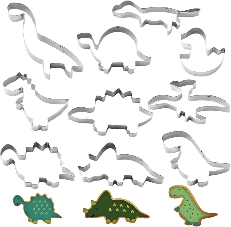 Marke: CALLYSONIC 10 Stück Dino Ausstecher Set, Edelstahl Dino Ausstechform, Dinosaurier Brot Ausstecher für Kinder, Ausstechformen Groß, Keksausstecher, DIY Plätzchenausstecher für Fondant, Kekse, Torten Deko — Weihnachtskueche