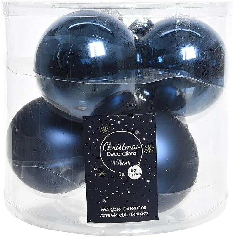 Marke: Zeus Party 6 Stück - Weihnachtskugeln D8cm Glas (Nachtblau) — Weihnachtsdeko