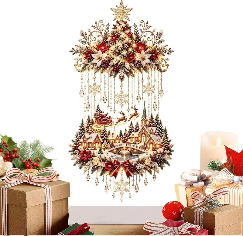 Marke: Generisch Beleuchtete Wanddekoration Weihnachten Mit 2D Weihnachtsdorf Und Rentier — Weihnachtsdeko