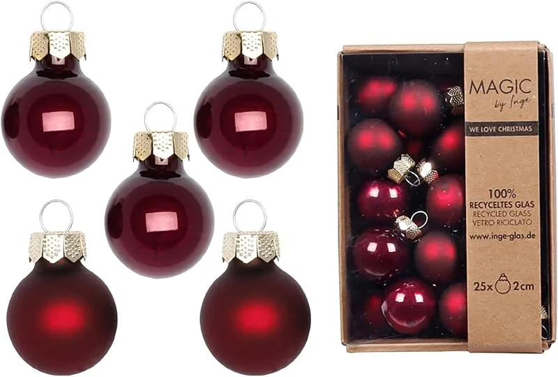Besuche den Inge-glas-Store Weihnachtskugeln Glas 2cm 25 Stück - matt & glänzend - Mini Christbaumkugeln Weihnachtsbaumkugeln für Weihnachten - Christbaumschmuck & Weihnachtsbaumschmuck Dunkel Weinrot - Smooth Port — Weihnachtsdeko
