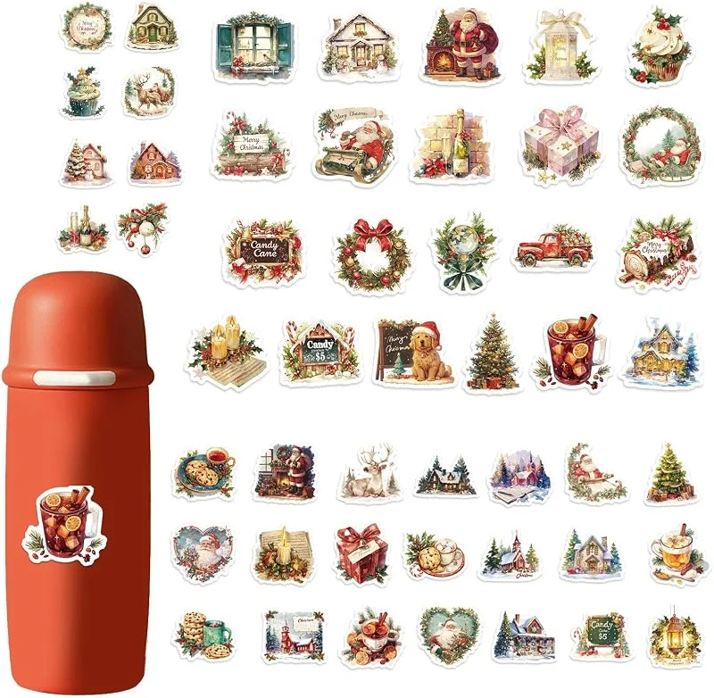 Marke: Generisch Weihnachtsaufkleber Dekorative Aufkleber mit Weihnachtshaus, Elch und Puppe — Geschenkverpackung