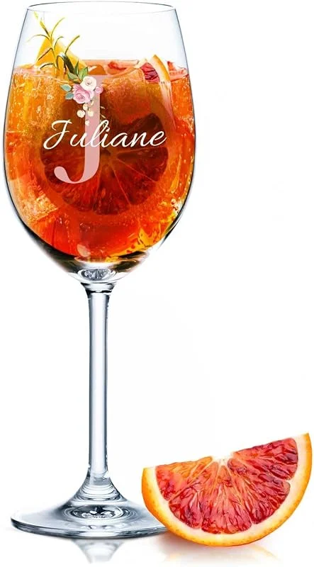 Besuche den GRAVURZEILE-Store GRAVURZEILE Rotweinglas - Initial Flower - Personalisiert mit Namen & Monogramm - Geeignet für Wein Aperol Sangria und Lillet - Geschenke für Sie & Ihn — Wein und Festtafel