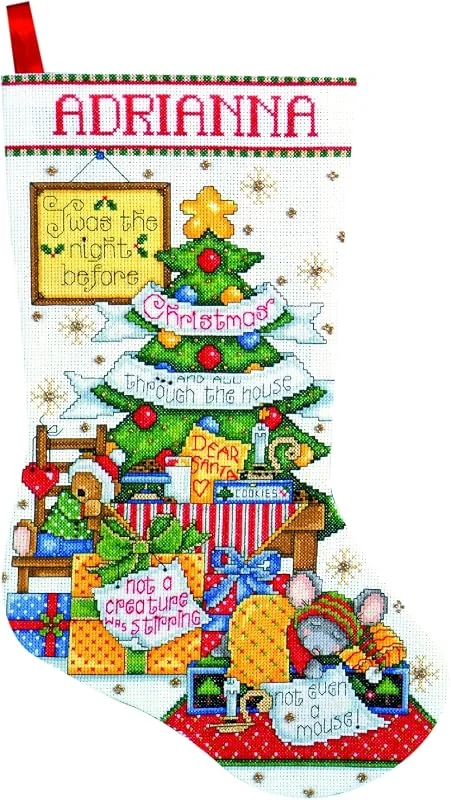 Marke: Design Works Kreuzstich Stickpackung Weihnachtsstrumpf Schlafende Mäuse, Zählmuster — Weihnachtsdeko