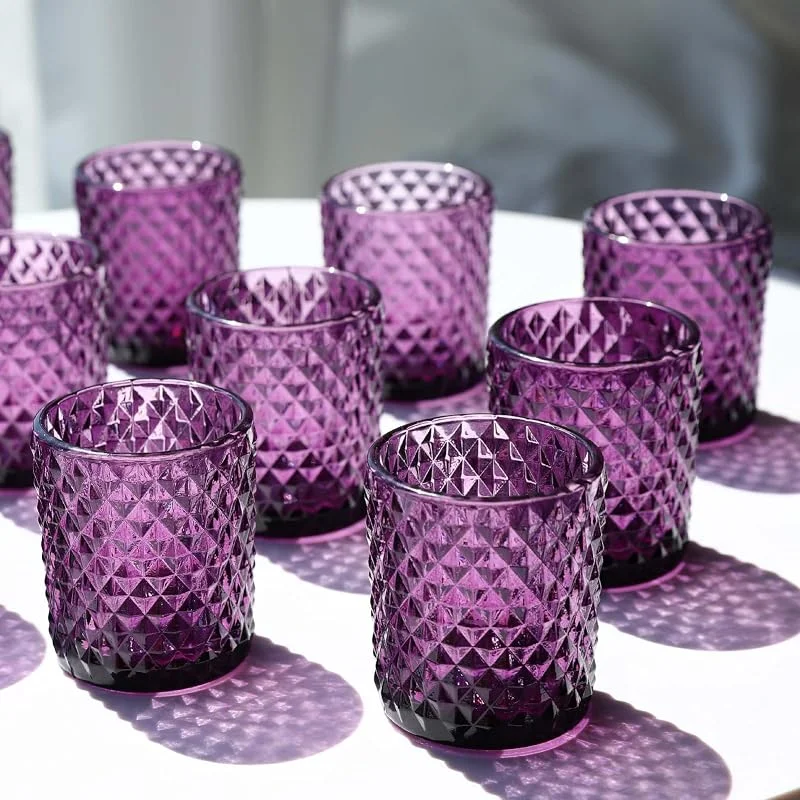Marke: Woho Woho, Violett, Votivkerzenhalter, Glas-Teelichter, Kerzenhalter für Hochzeitstisch, Nieten, Diamant-Teelichthalter für Teelichter, Votivkerzen, 24 Stück — Kerzenlicht Abendessen