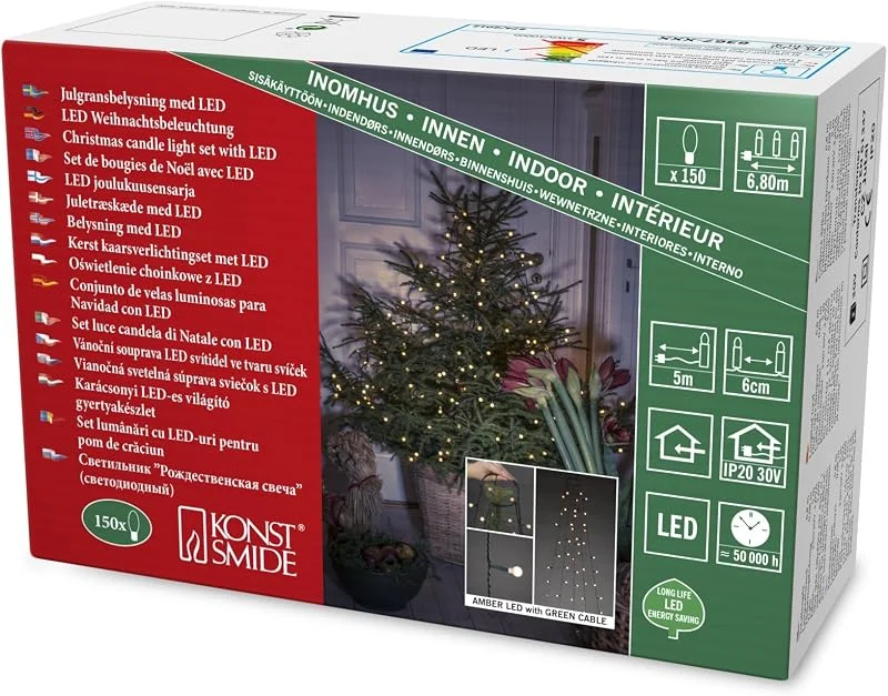 Besuche den Konstsmide-Store Konstsmide LED Baummantel mit Ring Ø 11, mit Globes, 5 Stränge à 30 Dioden, vormontiert, 150 bernsteinfarbene Dioden, 30V Innentrafo, grünes Kabel - 6367-820 — Weihnachtsbeleuchtung