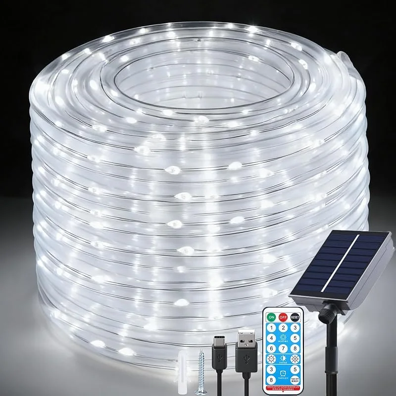 Marke: Fonysien 20M 200LEDs Solar Lichtschlauch Außen, Wetterfest Schlauch Lichterketten mit 8 Modi, Fernbedienung Solar & USB Lichterkette Außen für Weihnachten Garten Hochzeit Terrasse Balkon — Weihnachtsbeleuchtung