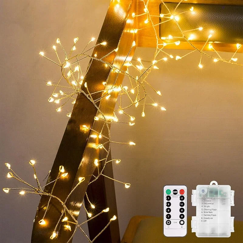 Besuche den CCILAND-Store Batteriebetrieben Lichterkette mit Fernbedienung für Schlafzimmer Badezimmer, LED-Cluster Lichter für Hochzeit Party Bett-Rückenlehne Dekoration(9, 8 Fuß, 100 warmweiße LEDs, silberfarbener Draht) — Weihnachtsbeleuchtung
