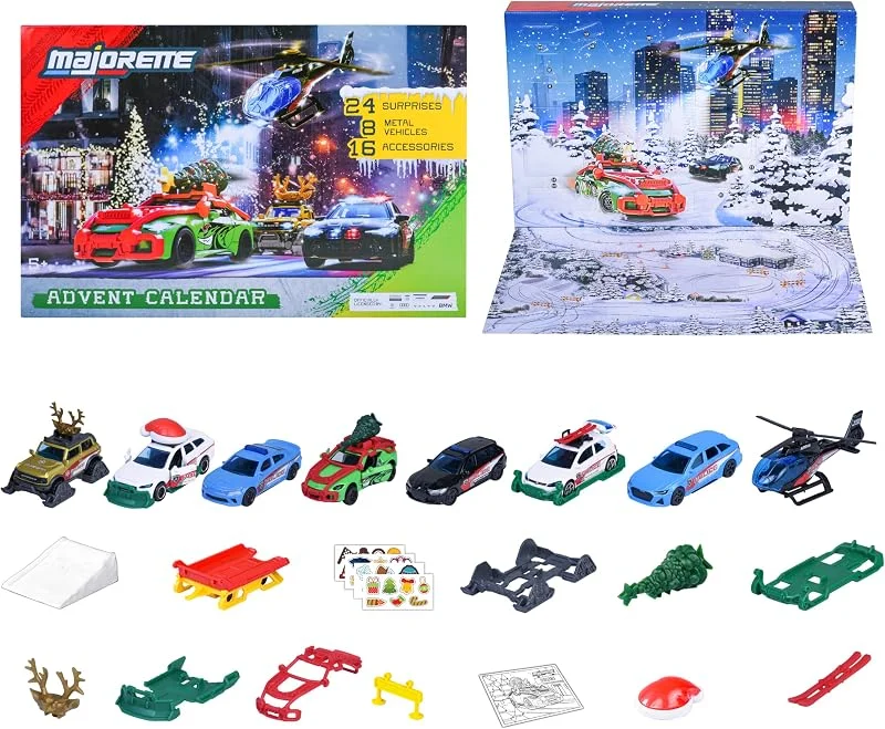 Besuche den Majorette-Store Majorette Auto Adventskalender 2025 für Kinder ab 5 Jahre - Weihnachtskalender mit 8 Spielzeugautos aus Metall und 16 Zubehör-Teilen - 24 Fenster mit Spielzeug-Befüllung inkl. Spielfläche — Advent und Tisch